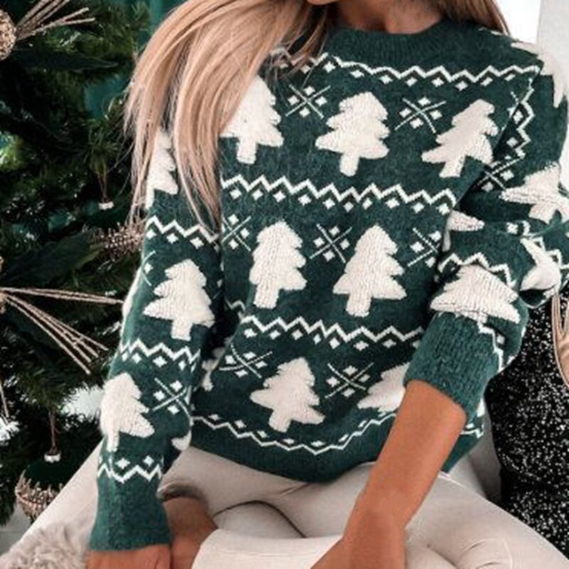 Women's Christmas Tree Knit Sweater | Festive Holiday Pullover for Winter | Cozy Long-Sleeve Top for Parties & Casual Wear