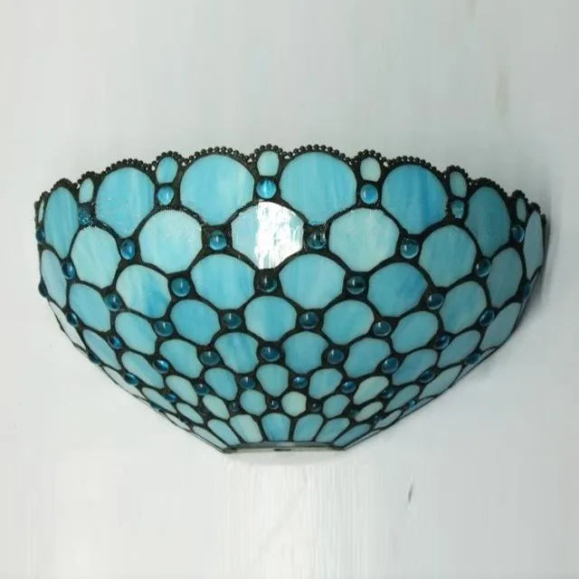 Stained Glass Sconce with Blue & Mint Green Tiles for Bedroom, Hallway & Dining Room | E27 Socket Compatible with LED