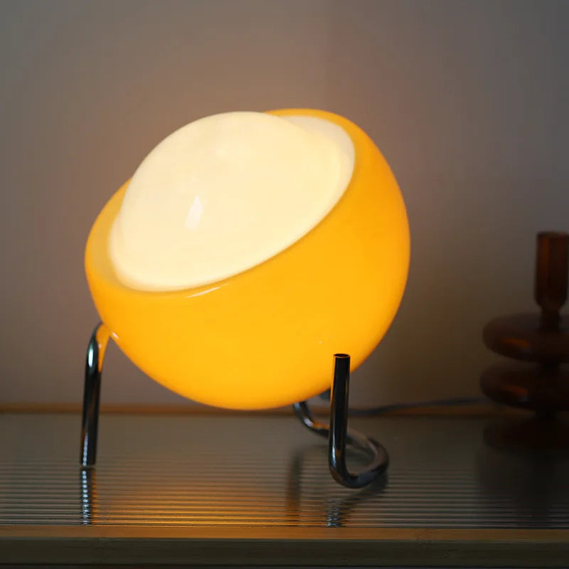 Glowing Sphere Desk Lamp with 3-Color LED Lighting – 8 in Amber Glass Orb for Nightstand, Office & Living Room