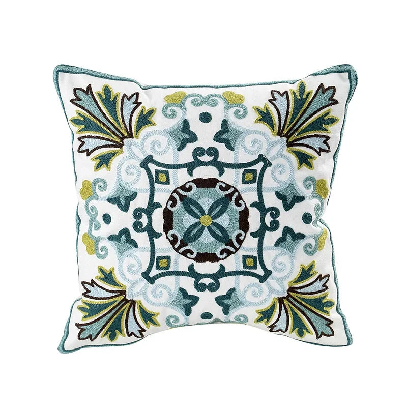 Floral Embroidered Throw Pillow Cover 18x18 Inches Cotton Canvas White Decorative Cushion Case for Couch Bed Chair Farmhouse Modern Living R