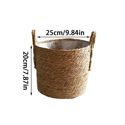 Handwoven Seagrass Basket with Handles for Indoor Plants Outdoor Pots Storage Organizer Natural Fiber Boho Decor Rustic Farmhouse