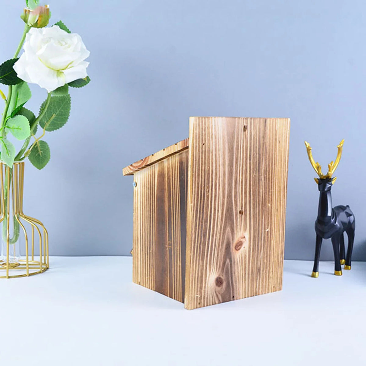 Wooden Bird Nest Box 8.7 in with Side Access Door for Outdoor Hanging Garden Backyard Patio Wildlife Habitat Natural Wood Shelter for Small