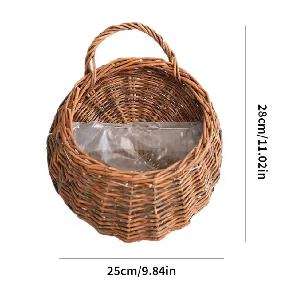 Woven Rattan Wall Basket for Plants Indoor Outdoor Hanging Pot Holder Natural Fiber Planter for Living Room Balcony Patio Garden Decor Boho