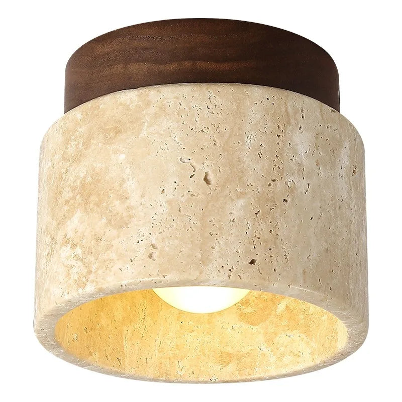 Flush Mount Ceiling Fixture Natural Stone Cream 4.7 in LED Compact Entryway Lighting for Hallways Bedrooms Foyers Modern Minimalist Japandi
