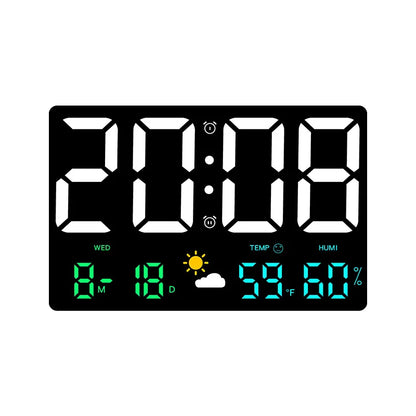 LED Alarm Clock with Weather Display 9.8 inch Temperature Humidity Monitor Remote Control Desk Wall Mount Digital Clock for Bedroom Office H