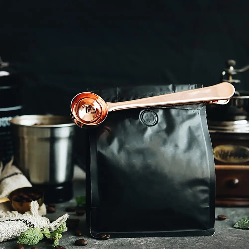 Stainless Steel Bag Sealer Scoop 7 Inch Dual Purpose Clip for Coffee Tea Storage Kitchen Pantry Organization Tool Silver Gold Black Rose Gol