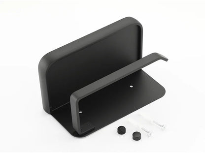 Wall-Mount Bathroom Tissue Holder with Top Shelf for Phone Storage Black Aluminum 7.2 Inch Powder Room Organizer Compact Space-Saving Access