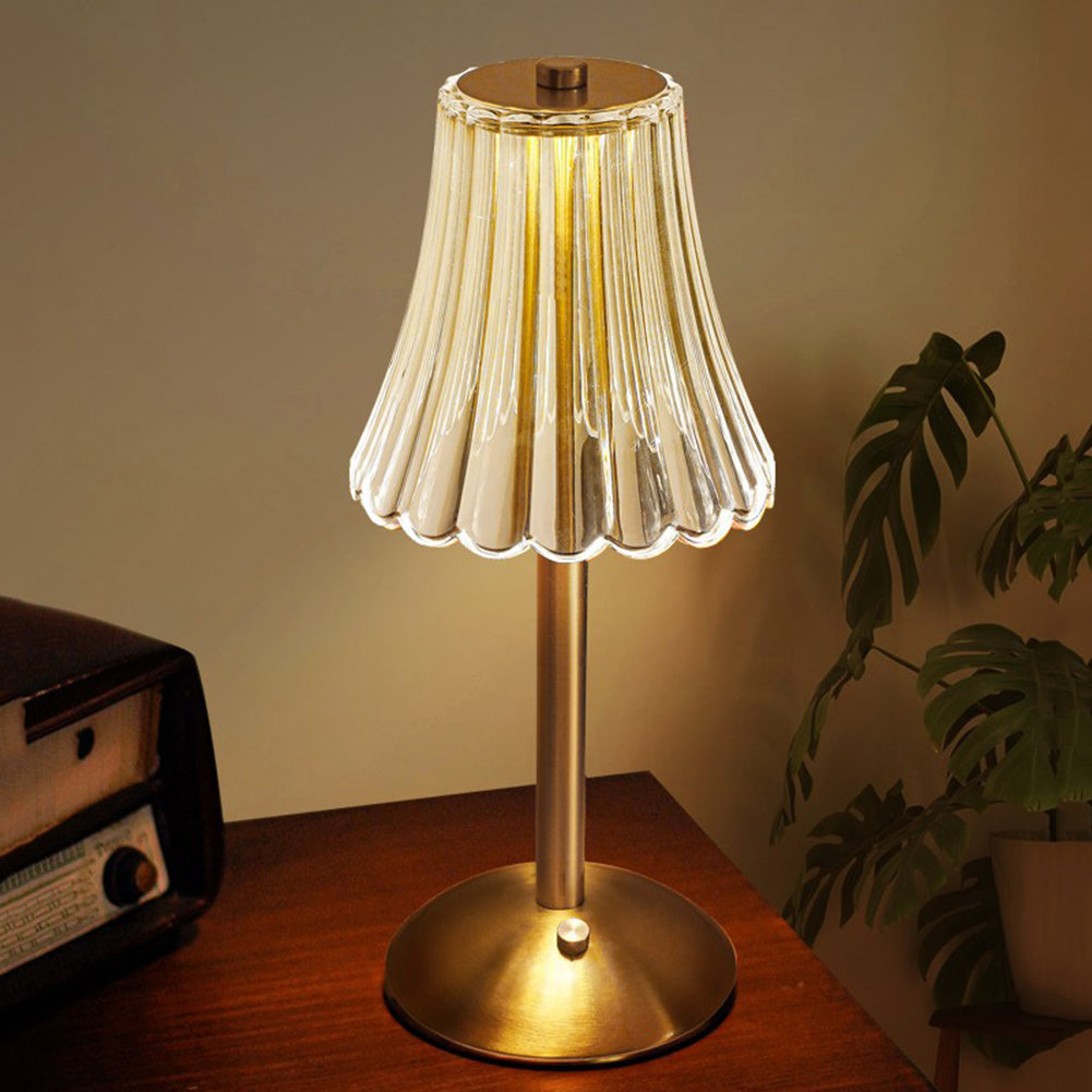 Cordless Crystal Table Lamp with Touch Dimming Control – Rechargeable LED Bedside Light with Gold Aluminum Base for Bedroom, Living Room &