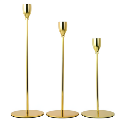 Sable Candle Holder Set - Brushed Metal, 3 Taper Candle Holders