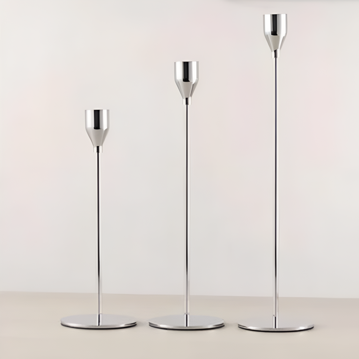 Sable Candle Holder Set - Brushed Metal, 3 Taper Candle Holders