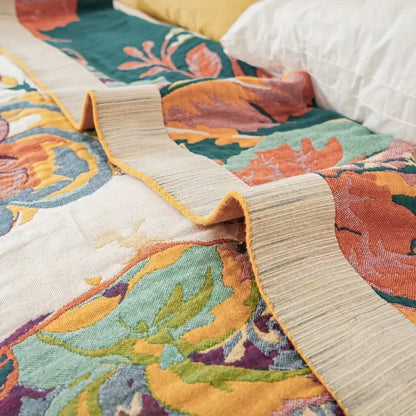 Sable Floral Blanket - 100% Cotton, Reversible Design