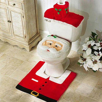 Sable Santa Toilet Cover Set - Plush 3-Piece, Festive Holiday Decor