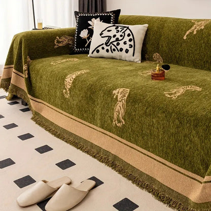 Sable Sofa Cover - Reversible Chenille, Tiger Motif for Sectional and Couch