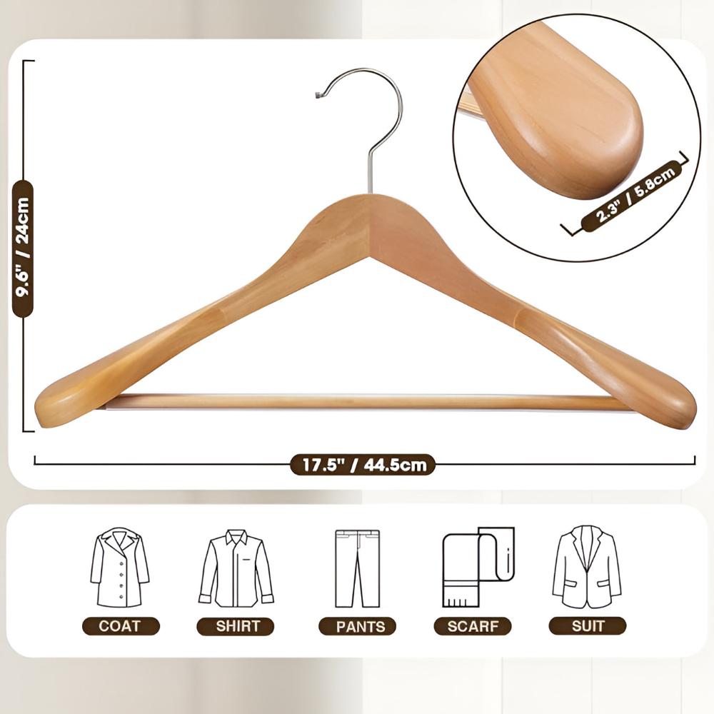 Sable Wooden Coat Hangers - Polished Lotus Wood, 360° Swivel