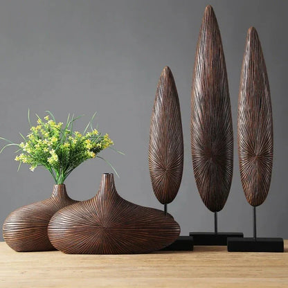 Sculptural Faux-Wood Vase for Floral Displays & Statement Décor, Medium 14 in & Large 20 in, Textured Organic Design for Living Room, Bedroo