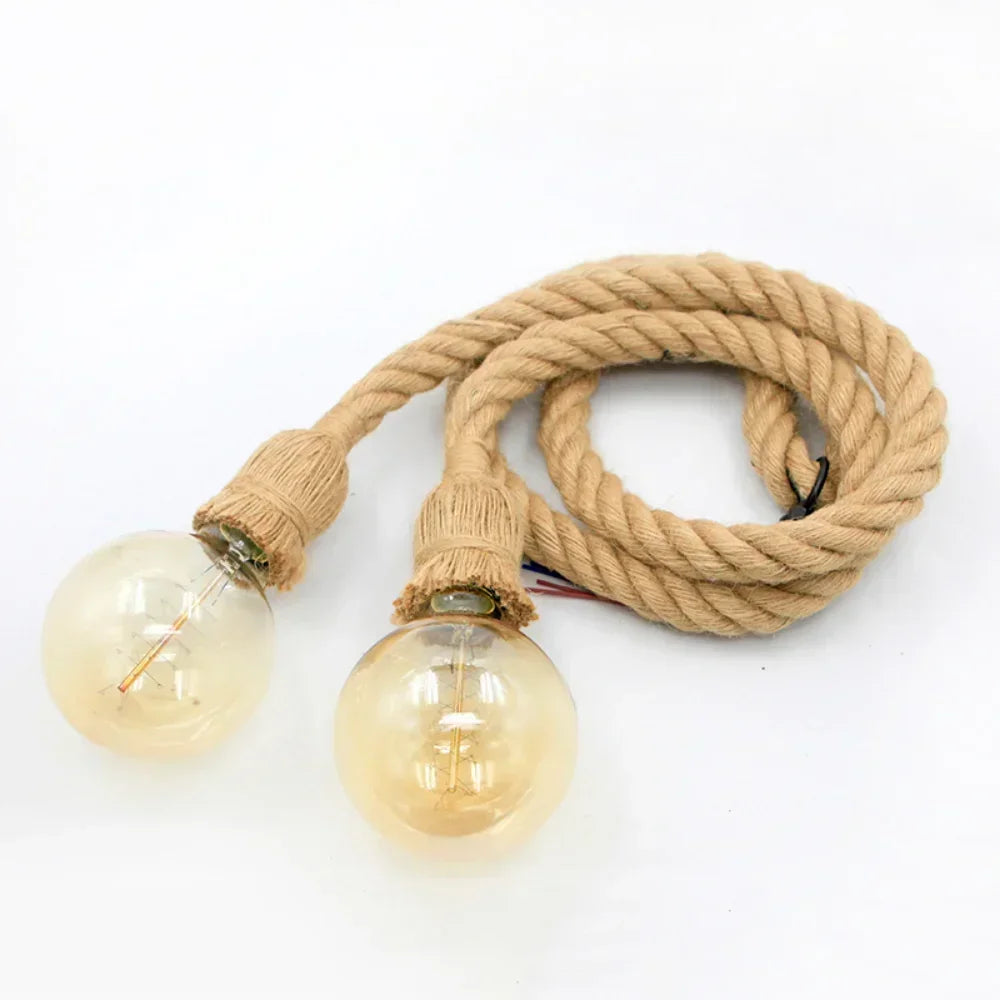 Rope Hanging Light Fixture E27 Socket Industrial Farmhouse Style for Kitchen Island Dining Room Bedroom Adjustable Cord Edison Bulb Compatib