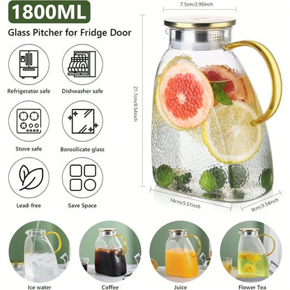 Elegant Borosilicate Glass Water Pitcher with Lid & Handle | Ideal for Iced Tea, Juice, and Infused Beverages