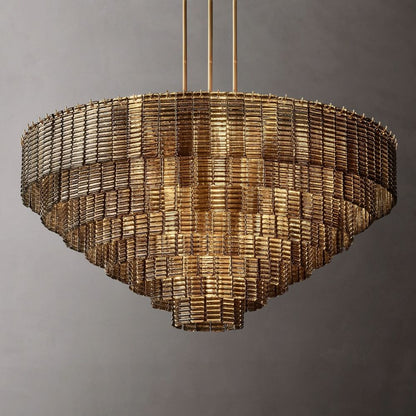 Circular Multi-Tier Art Deco Chandelier with Glass Panels for Dining Room, Foyer & Living Room – Statement Ceiling Light