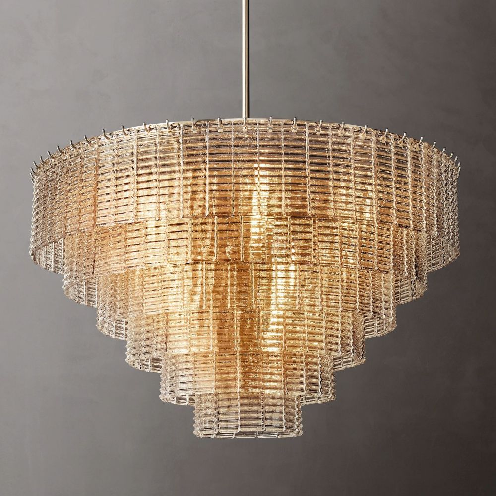 Circular Multi-Tier Art Deco Chandelier with Glass Panels for Dining Room, Foyer & Living Room – Statement Ceiling Light