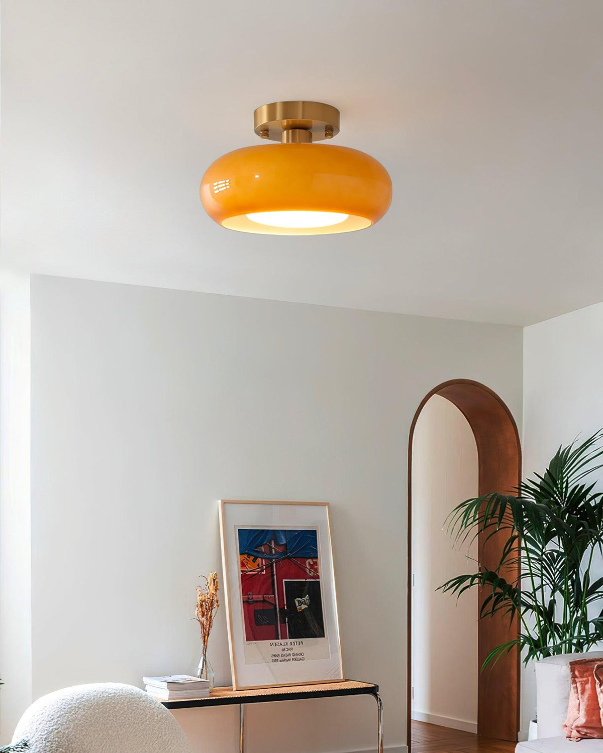 Flush Mount Dome Light Fixture 11 in Wide Gold Metal & Tri-Color Glass for Bathroom Kitchen Hallway Covered Porch E26 Base Vintage Inspired
