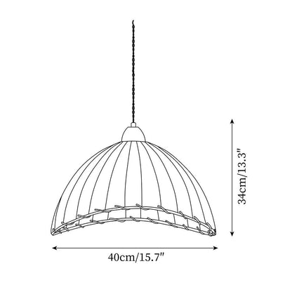 Fabric Dome Ceiling Light White 14 inch Ribbed Scalloped Hanging Fixture for Dining Room Bedroom Adjustable Height Vintage Modern E26 Socket