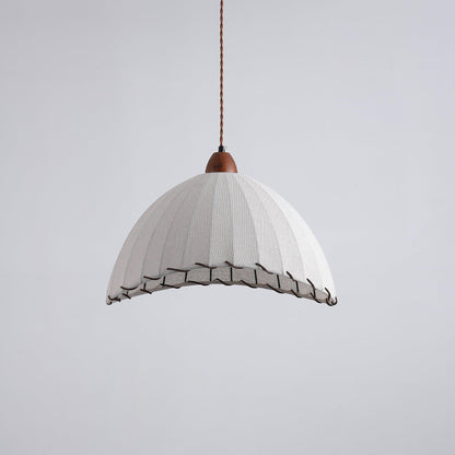 Fabric Dome Ceiling Light White 14 inch Ribbed Scalloped Hanging Fixture for Dining Room Bedroom Adjustable Height Vintage Modern E26 Socket