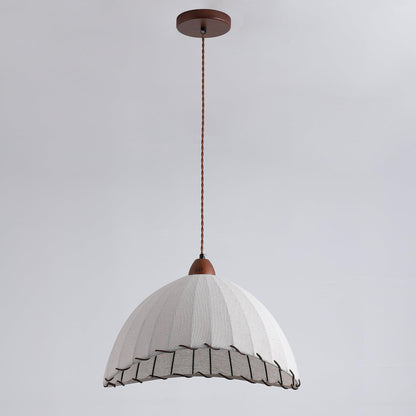 Fabric Dome Ceiling Light White 14 inch Ribbed Scalloped Hanging Fixture for Dining Room Bedroom Adjustable Height Vintage Modern E26 Socket