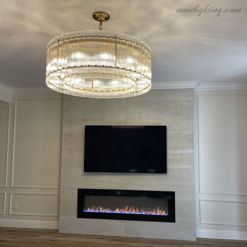 Circular Tiered Glass Panel Ceiling Fixture 22-60 Inch Diameter for Dining Room Foyer Living Room Bedroom Hotel Entryway Statement Lighting