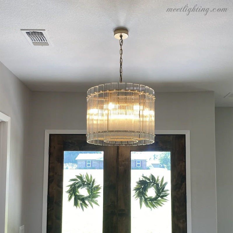 Circular Tiered Glass Panel Ceiling Fixture 22-60 Inch Diameter for Dining Room Foyer Living Room Bedroom Hotel Entryway Statement Lighting
