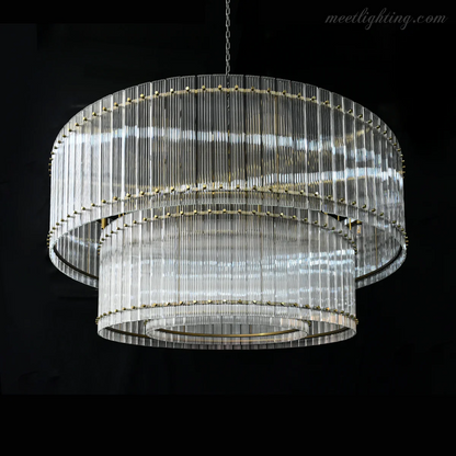 Circular Tiered Glass Panel Ceiling Fixture 22-60 Inch Diameter for Dining Room Foyer Living Room Bedroom Hotel Entryway Statement Lighting