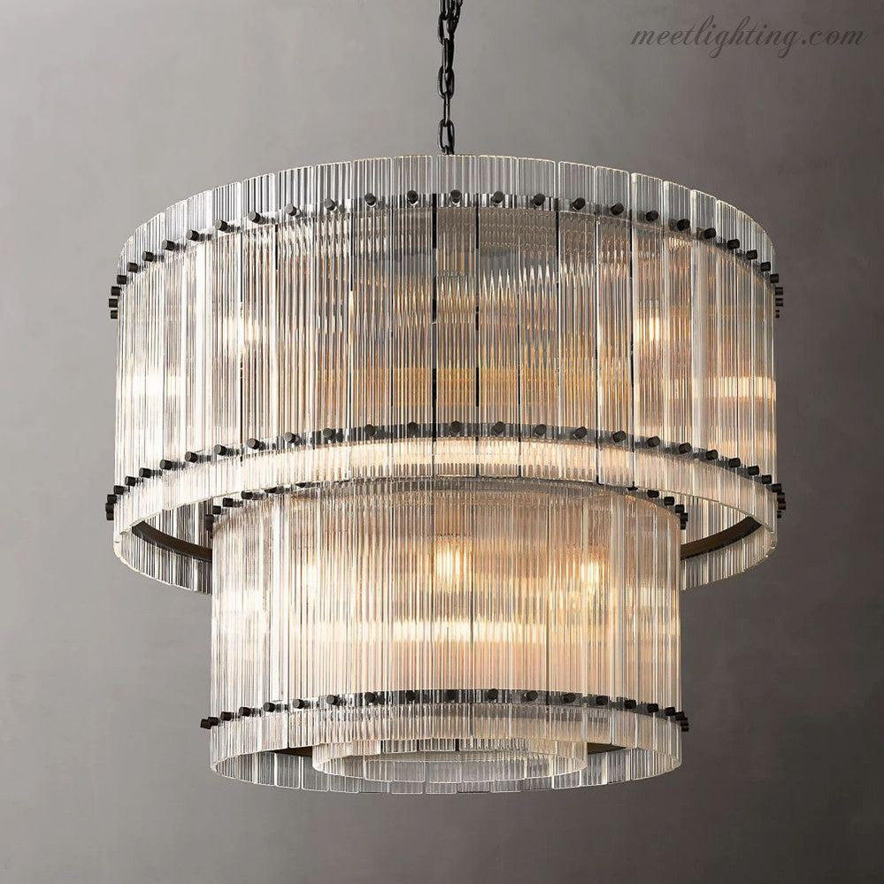 Circular Tiered Glass Panel Ceiling Fixture 22-60 Inch Diameter for Dining Room Foyer Living Room Bedroom Hotel Entryway Statement Lighting