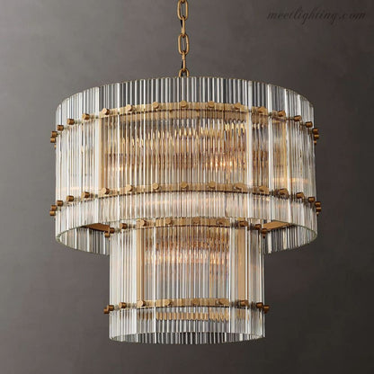 Circular Tiered Glass Panel Ceiling Fixture 22-60 Inch Diameter for Dining Room Foyer Living Room Bedroom Hotel Entryway Statement Lighting
