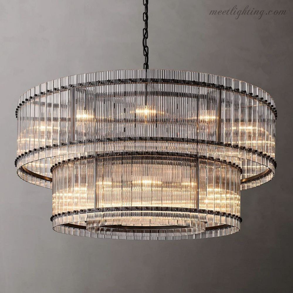 Circular Tiered Glass Panel Ceiling Fixture 22-60 Inch Diameter for Dining Room Foyer Living Room Bedroom Hotel Entryway Statement Lighting