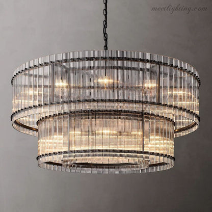 Circular Tiered Glass Panel Ceiling Fixture 22-60 Inch Diameter for Dining Room Foyer Living Room Bedroom Hotel Entryway Statement Lighting