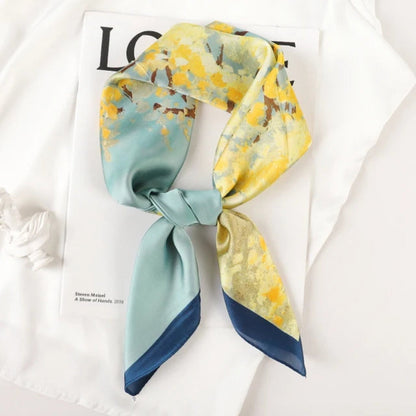Satin Print Scarf for Hair Neck Bag Accessory | Women's Luxury Square Neckerchief Headband Handbag Tie | Soft Sheen Fabric Statement Piece