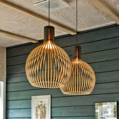 Cage Pendant Light E27 Adjustable Height for Kitchen Island Dining Table Open Frame Wood Metal Fixture Modern Scandinavian Farmhouse Rustic