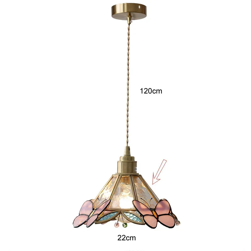 Handcrafted Art Glass Hanging Fixture 7.5 Inch Vintage Copper Shade for Dining Area Kitchen Island Accent Lighting E27 Socket Adjustable Cor