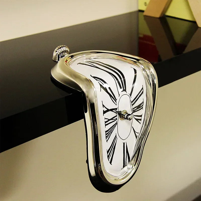 Flowing Timepiece Aluminum Quartz Roman Numeral Display 7 x 5 x 6 Inches Silver Statement Clock for Desktop Mantel Shelf Surrealist Home Off