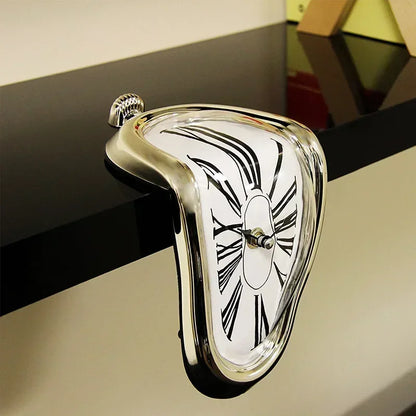 Flowing Timepiece Aluminum Quartz Roman Numeral Display 7 x 5 x 6 Inches Silver Statement Clock for Desktop Mantel Shelf Surrealist Home Off
