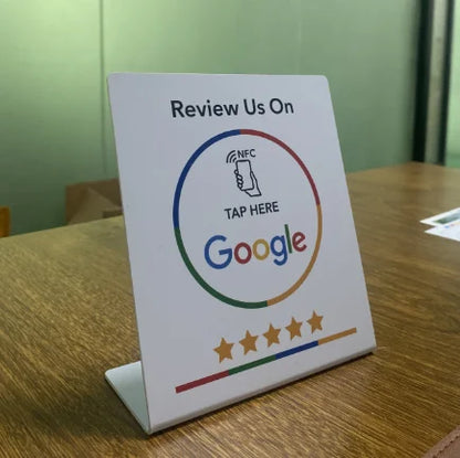 NFC Customer Review Stand for Google – Tap-to-Review Card with Base for Countertop Feedback Collection