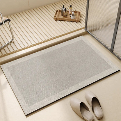 Bathroom Floor Mat Fast-Drying Non-Slip Rubber Base Soft Fleece 3mm Thin for Shower Tub Sink Beige Gray