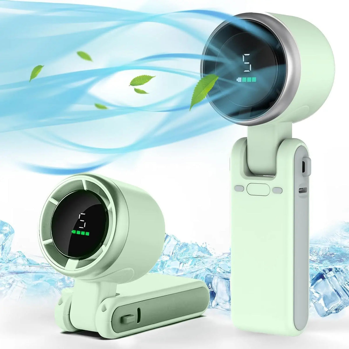 Compact Rechargeable Handheld Fan with 5 Speed Settings & Foldable Design for Travel, Outdoors & Commute