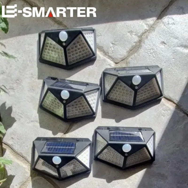 Motion-Activated Solar Security Light with 100 LEDs for Outdoor Walls