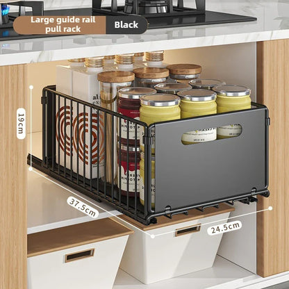 Pull-Out Cabinet Organizer Steel Glide Rack 15 in Deep Spice Jar Pantry Tray for Kitchen Storage Black
