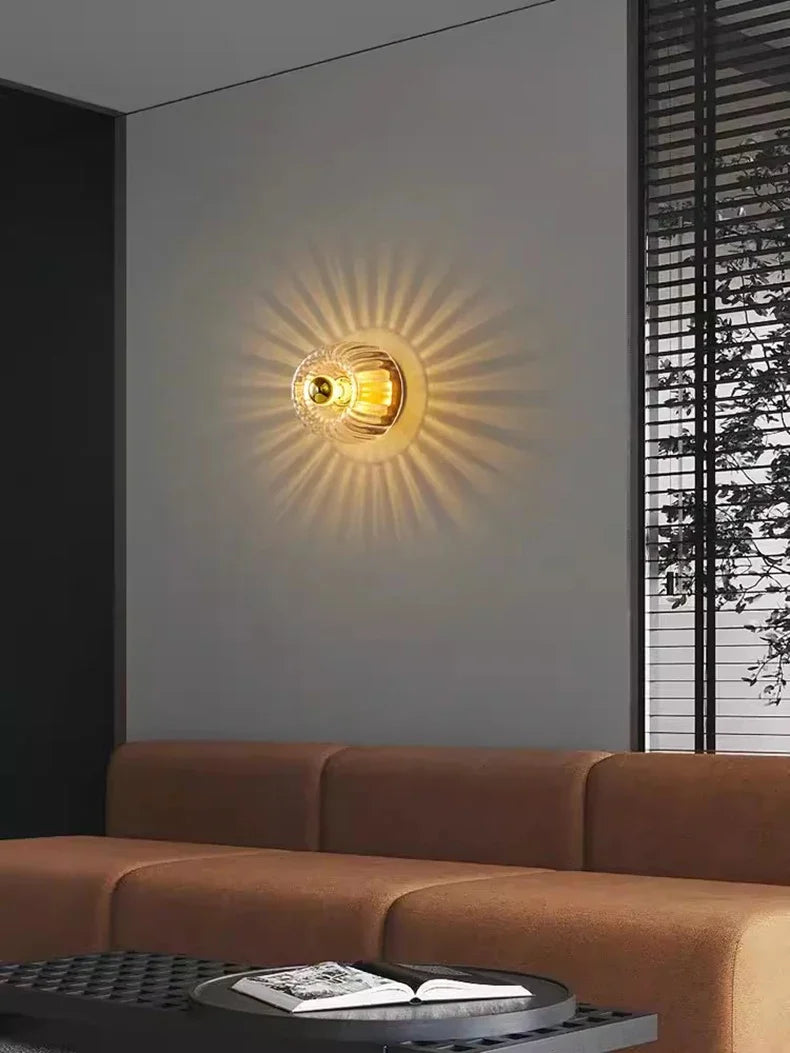E14 Glass Sconce for Bedrooms, Hallways & Living Rooms – 6.3 in Minimalist Indoor Accent Fixture with Metal Frame & Rotary Switch for Modern