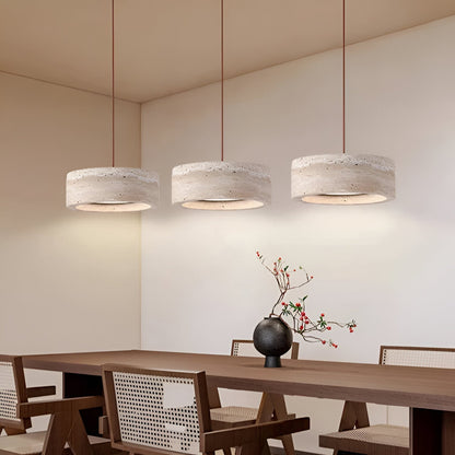 Stone Hanging Lamp 8-Inch Round Natural Travertine Shade Adjustable Drop Cord Ceiling Fixture for Kitchen Island Dining Table Room Modern Or