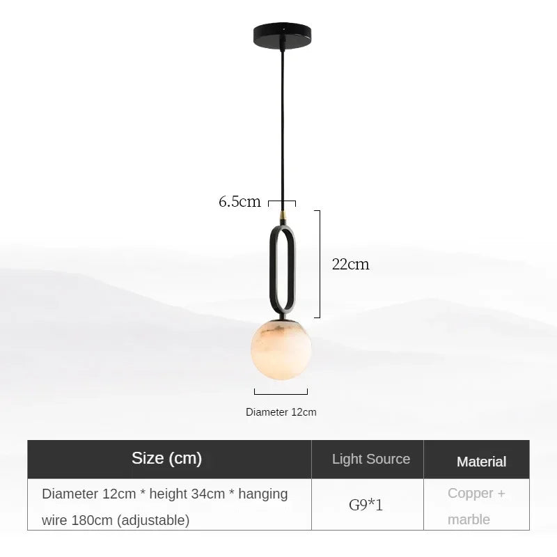 Stone Hanging Light Fixture Natural Marble Pendant with Copper Detail Black Gold for Kitchen Island Dining Room Bedroom Hotel Lobby Modern M