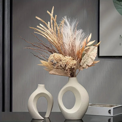 Porcelain Vase Duo White Organic Shape Entryway Mantel Shelf Accent Dried Flower Display Modern Apartment Bedroom Styling