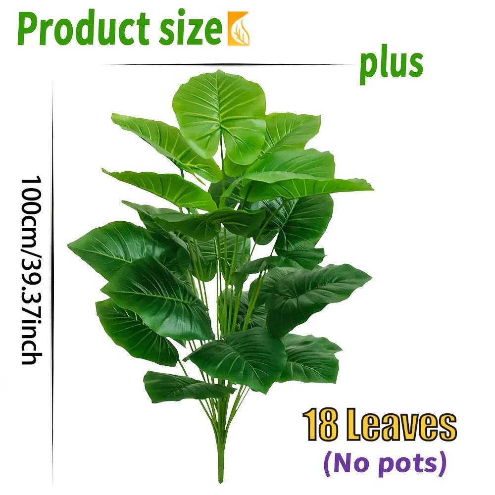 Faux Tropical Floor Plant 39 Inch Tall with 18 Wide Leaves for Living Room Entryway Patio Corner No Water Needed