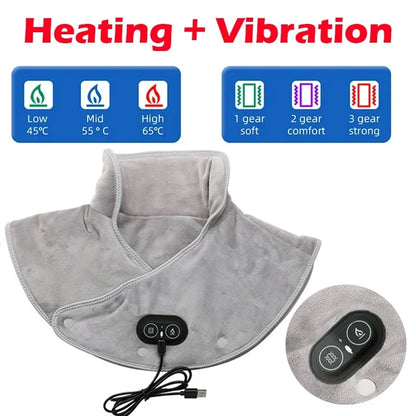 Heated Neck and Shoulder Wrap with Vibration – USB Rechargeable Heat Therapy Cushion – 3 Temperature Settings, Auto Timer, Soft Plush